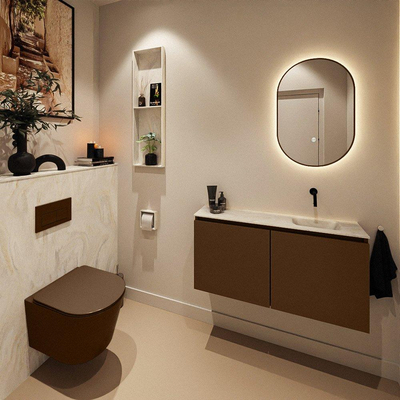MONDIAZ TURE-DLUX 100cm toiletmeubel Rust. EDEN wastafel Ostra positie rechts. Zonder kraangat.