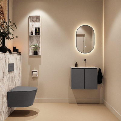MONDIAZ TURE-DLUX 60cm toiletmeubel Dark Grey. EDEN wastafel Glace positie rechts. Zonder kraangat.