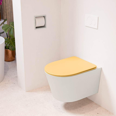 MONDIAZ LAVIE wandclosetpack - 36x53cm - diepspoel - rimless - Linen (offwhite) - softclose - quick-release - toiletzitting - Ocher (geel)