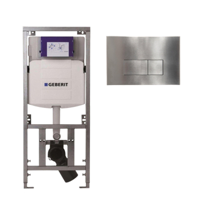 Geberit Inbouwreservoir - UP320 - QeramiQ metal bedieningsplaat - dualflush - rechthoekige knoppen - metaal RVS