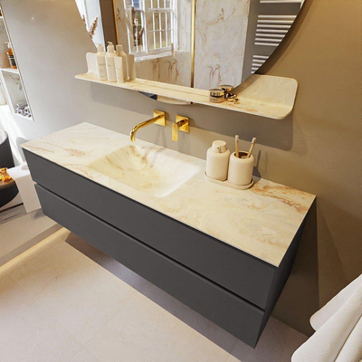 MONDIAZ VICA-DLUX Badkamermeubelset - 150cm - onderkast dark grey - 2 lades - inbouw wastafel cloud midden - zonder kraangaten - 60cm hoge versie - frape