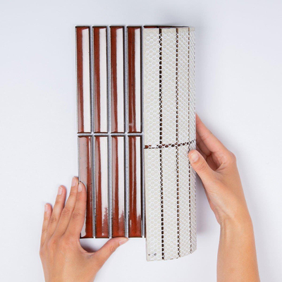 The Mosaic Factory Sevilla mozaïektegel - 29.6x29.9cm - wandtegel - Rechthoek - Porselein Terra Red Glans