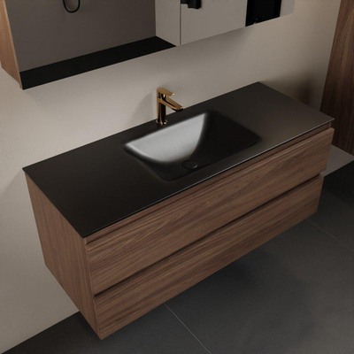 Mondiaz Aivy badmeubelset - 120x45x50cm - 1 kraangat - 1 wasbak urban Solid surface - Midden - 2 lades - Met spiegelkast - Melamine Mocha