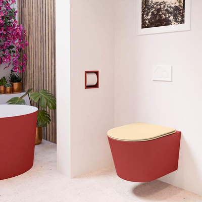 MONDIAZ LAVIE wandclosetpack - 36x53cm - diepspoel - rimless - Fire (rood) - softclose - quick-release - toiletzitting - Sand (beige)