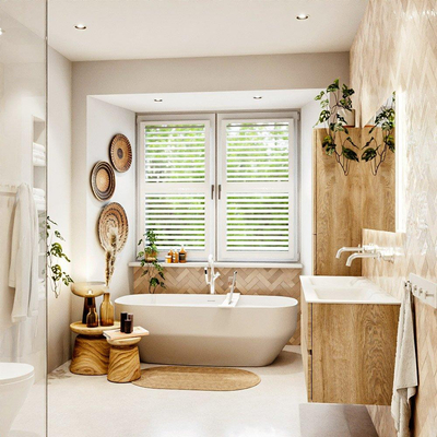 MONDIAZ VICA 120cm badmeubel onderkast Washed Oak 2 lades. Wastafel CLOUD dubbel zonder kraangat, kleur Talc.