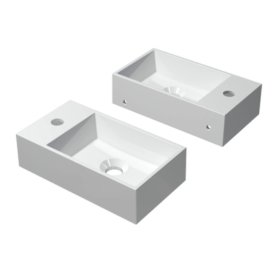 INK Contra fonteinbak 40x10x22cm vierkant met kraangat links polystone glans wit