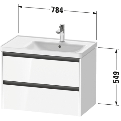 Duravit Ketho 2 wastafelonderbouwkast met 2 laden voor waskom rechts 78.4x45.5x54.9cm met grepen antraciet hoogglans wit