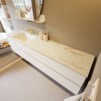 MONDIAZ VICA-DLUX Badkamermeubelset - 200cm - onderkast talc - 4 lades - inbouw wastafel cloud links - 1 kraangat - 60cm hoge versie - frape