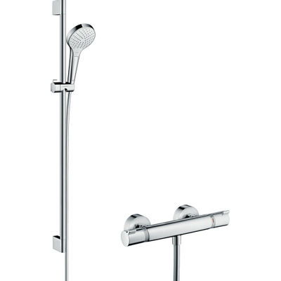 Hansgrohe Croma Select S douchecombinatie: met glijstangset met Croma Select S Vario handdouche 90cm met Ecostat Comfort douchekraan thermostatisch wit/chroom