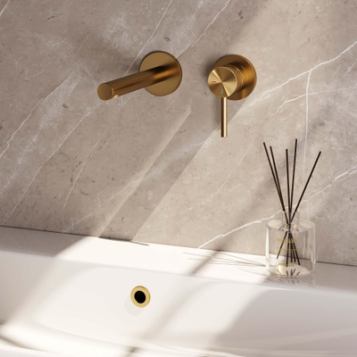 Brauer Gold Edition Wastafelmengkraan inbouw - rechte uitloop links - hendel lang smal - model A 1 - PVD - geborsteld goud