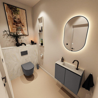 MONDIAZ TURE-DLUX 60cm toiletmeubel Dark Grey. EDEN wastafel Ostra positie midden. Met 1 kraangat.