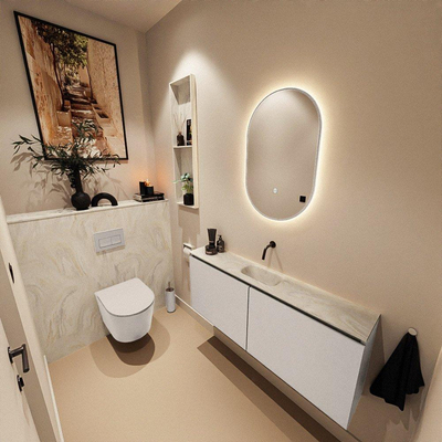 MONDIAZ TURE-DLUX 120cm toiletmeubel Linen. EDEN wastafel Ostra positie midden. Zonder kraangat.
