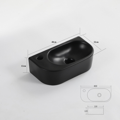 QeramiQ Pure Fontein - 40x22x12cm - Links - Glad - halfrond - 1 kraangat - Keramiek - Zwart mat