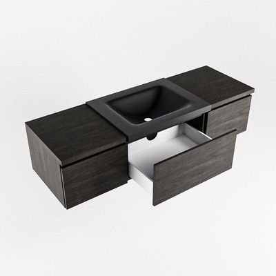 MONDIAZ BUKLA 140cm badmeubel met module 40 kleur Dark Brown met 3 lades. Wastafel CLOUD midden 0 kraangaten kleur Urban.