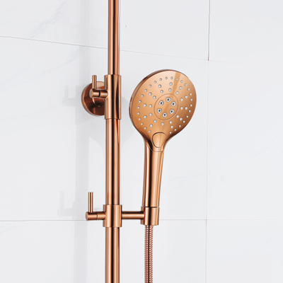 Fortifura Calvi Regendoucheset - thermostatisch - 25cm hoofddouche - metalen slang - ronde handdouche - Geborsteld koper PVD (Koper)