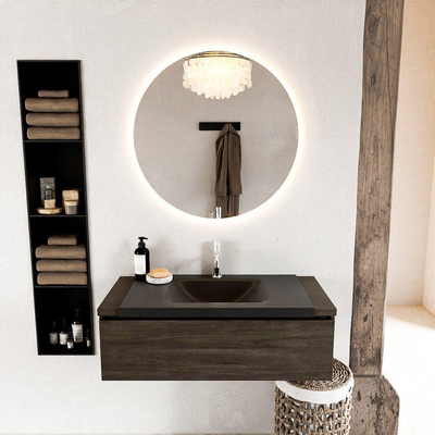 Mondiaz BUKLA badkamermeubelset 100x45x34cm 1 kraangat wasbak midden solid surface Urban greeploos 1 lade met softclose Melamine Dark brown