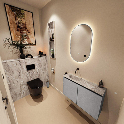 MONDIAZ TURE-DLUX 80cm toiletmeubel Plata. EDEN wastafel Glace positie links. Zonder kraangat.