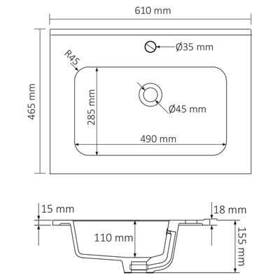 Differnz ELIN Wastafel - 61x46.5cm - kunstmarmer - taupe