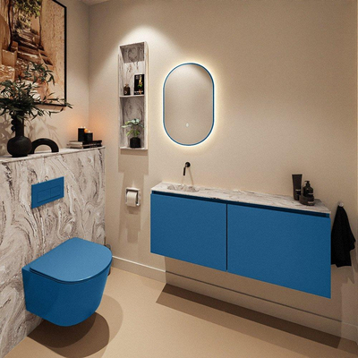 MONDIAZ TURE-DLUX 120cm toiletmeubel Jeans. EDEN wastafel Glace positie links. Zonder kraangat.