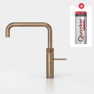 Quooker NL Fusion Square keukenkraan koud, warm en kokend water met PRO3 reservoir messing patina