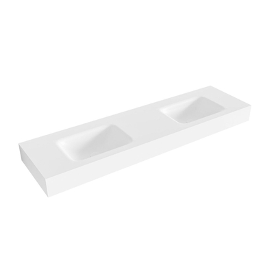 Mondiaz GRUNNE Vrijhangende wastafel - 150cm - 2 wasbakken - rand 12cm - solid surface Talc