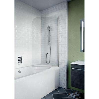 Crosswater Kai badwand 90x138cm 1 wand 6mm helder veiligheidsglas draaibaar aluminium zilver