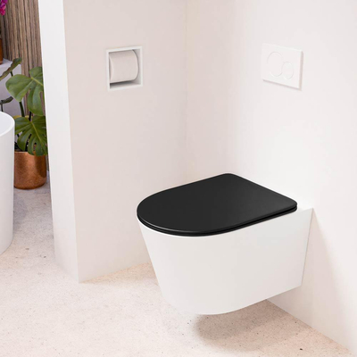 MONDIAZ LAVIE wandclosetpack - 36x53cm - diepspoel - rimless - Talc (offwhite) - softclose - quick-release - toiletzitting - Urban (zwart)