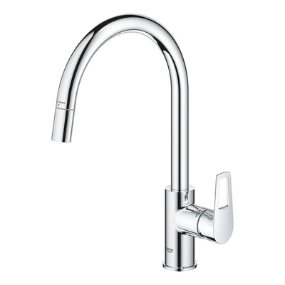 Grohe Start Loop Keukenkraan - 1-gats - hoge draaibare uittrekbare uitloop- voorsprong 21.5cm - open greep - chroom