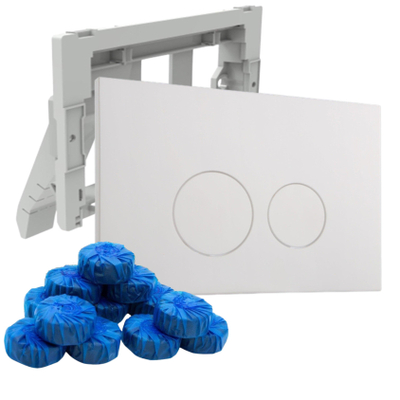 QeramiQ Push Bedieningsplaat met toiletblokjeshouder - voor Geberit UP320 inbouwreservoir - dualflush - ronde knoppen - kunststof - inclusief 12 toiletblokjes - mat wit
