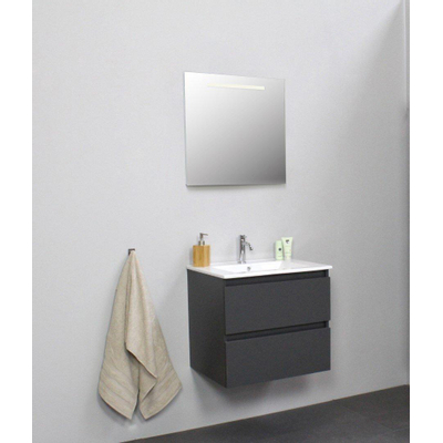 Adema Bella badmeubel met keramiek wastafel 1 kraangat met spiegel met licht 60x55x46cm Antraciet mat Flat Pack