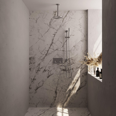 BRAUER Brushed Edition Thermostatische Regendouche inbouw - drukknoppen - SET 65 - 20cm hoofddouche - plafondarm - staaf handdouche - doucheslang - geïntegreerde glijstang - RVS geborsteld PVD