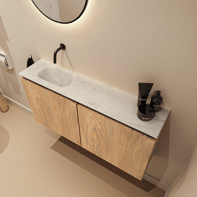 MONDIAZ TURE-DLUX 100cm toiletmeubel Washed Oak. EDEN wastafel Opalo positie links. Zonder kraangat.