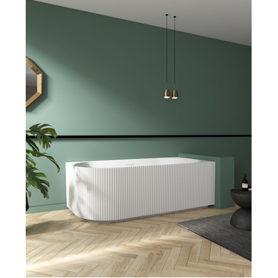 ZEZA Blend half vrijstaand hoekbad - ribbel - rechts - 170x80x58cm - met afvoer - acryl - mat wit