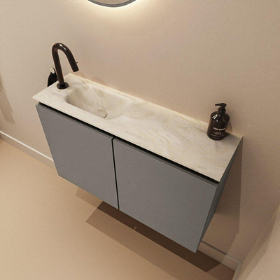 MONDIAZ TURE-DLUX 80cm toiletmeubel Smoke. EDEN wastafel Ostra positie links. Met 1 kraangat.