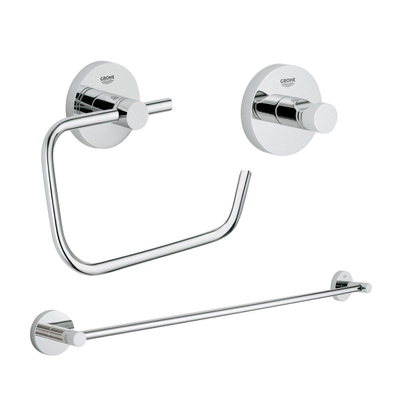 GROHE Essentials accessoireset 3-delig met handdoekhouder, handdoekhaak en toiletrolhouder zonder klep chroom