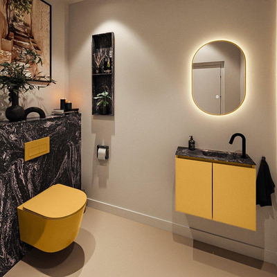 MONDIAZ TURE-DLUX 60cm toiletmeubel Ocher. EDEN wastafel Lava positie rechts. Met 1 kraangat.