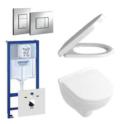 Villeroy en Boch O.Novo toiletset - compact - met inbouwreservoir - softclose en quickrelease zitting - bedieningsplaat verticaal/horizontaal chroom