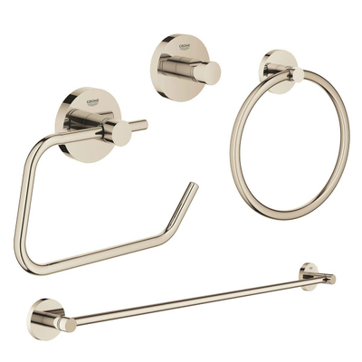 GROHE Essentials accessoireset 4-delig met handdoekring, handdoekhouder, handdoekhaak en toiletrolhouder zonder klep Nikkel