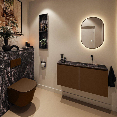 MONDIAZ TURE-DLUX 100cm toiletmeubel Rust. EDEN wastafel Lava positie rechts. Zonder kraangat.