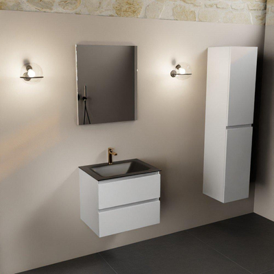 Mondiaz Aivy badmeubelset - 60x45x50cm - 1 kraangat - 1 wasbak urban Solid surface - Midden - 2 lades - Zonder spiegel - MDF Talc