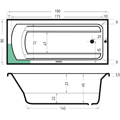 Xenz Bodysize ligbad 190x90x45cm met poten zonder afvoer Acryl wit Hoogglans