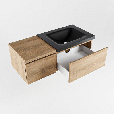 MONDIAZ BUKLA 100cm badmeubel met module 40 kleur Washed Oak met 2 lades. Wastafel CLOUD rechts 1 kraangat kleur Urban.