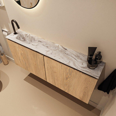 MONDIAZ TURE-DLUX 120cm toiletmeubel Washed Oak. EDEN wastafel Glace positie links. Met 1 kraangat.
