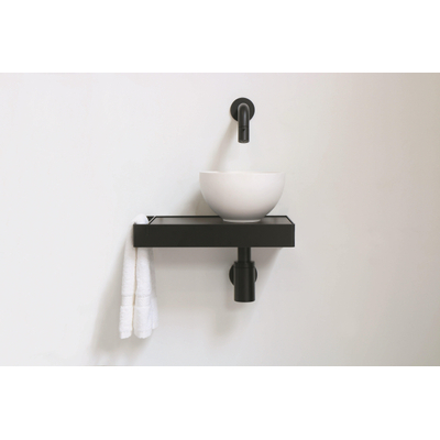 Ink Jazz XS toiletmeubel frame mat zwart plateau mat zwart waskom links polystone 20cm mat wit