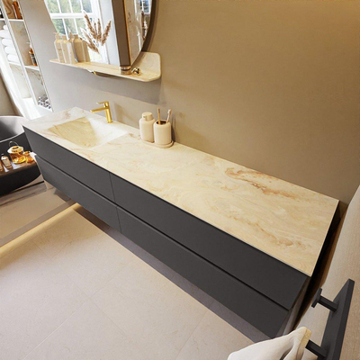 MONDIAZ VICA-DLUX Badkamermeubelset - 200cm - onderkast dark grey - 4 lades - inbouw wastafel cloud links - 1 kraangat - 60cm hoge versie - frape