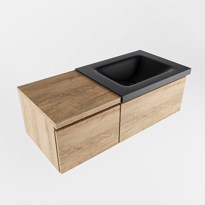 MONDIAZ BUKLA 100cm badmeubel met module 40 kleur Washed Oak met 2 lades. Wastafel CLOUD rechts 0 kraangaten kleur Urban.