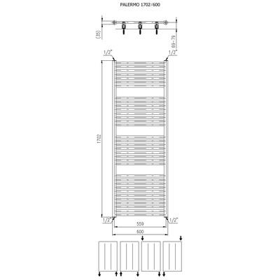 Plieger Palermo designradiator horizontaal 170.2x60cm 921W wit