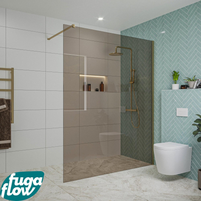 FugaFlow Eccelente Vetro inloopdouche badkamer - 160x200cm - rookglas - wandarm - geborsteld messing