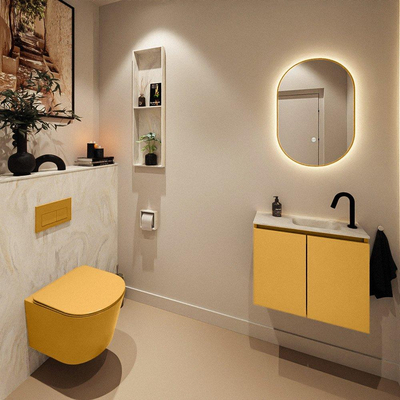 MONDIAZ TURE-DLUX 60cm toiletmeubel Ocher. EDEN wastafel Ostra positie rechts. Met 1 kraangat.