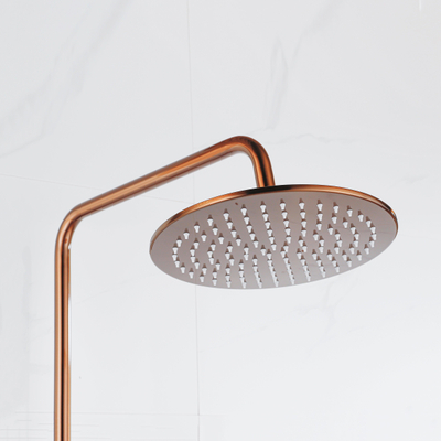 Fortifura Calvi Regendoucheset - thermostatisch - 25cm hoofddouche - gladde slang - ronde handdouche - Geborsteld koper PVD (Koper)